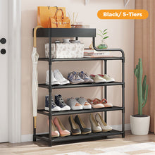 Load image into Gallery viewer, 5-Tier Free Standing Shoe Rack, 30.9 Inches Shoe Shelf, Entryway Shoe Organizer Storage Cabinet, with 4 Fabric Shelves and Storage Top for Bags or Shoes, Black