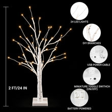Load image into Gallery viewer, White Birch Tree with Lights, 2 Pack 2FT Christmas Tree with 24 LED Decorations Indoor, Table Top Decor for Home Decor Halloween Valentines Holiday Party