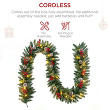 Load image into Gallery viewer, 9ft Pre-Lit Christmas Garland with 50 Waterproof LED Light and Pine Cones and Berries, 220 Branches Battery Operated Christmas Garland Decoration for Xmas Holiday Party