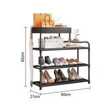 Load image into Gallery viewer, 4-Tier Free Standing Shoe Rack, 24.8 in Shoe Shelf, Entryway Shoe Organizer Storage Cabinet, with 3 Fabric Shelves and Storage Top for Bags or Shoes, Black