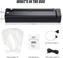 Load image into Gallery viewer, Vacuum Sealer Machine, Cordless Rechargeable Food Vacuum Sealer for Dry/Moist Food Storage and Sous Vide, With Strong Vacuum and Complete Seal, With Bag Cutter and 10 Vacuum Bags