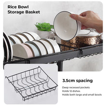 Load image into Gallery viewer, Kibhous Over Sink Dish Drying Rack - Large Dish Drainer Adjustable Drying Rack (26.5" to 33.5" W), Large Capacity Stainless Steel Dish Rack, Multifunctional Kitchen Organizers and Storage Rack, Black