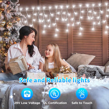 Load image into Gallery viewer, Uncahome 99ft Christmas Icicle Lights, Curtain Fairy Icicle String Lights with 228 LEDs, Christmas Twinkle Lights for Holiday, Party, Christmas Decorations, White
