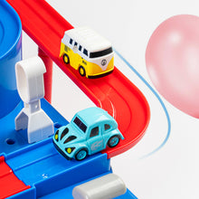 Load image into Gallery viewer, Kids Race Track Car Adventure Toy for Toddlers, Car Rescue Adventure Toys with 4 Mini Car 6 Buttons for 3-7 Years Old Boys Girls, Manually Operated Car Playset Education Toys for Kids Age 3+, Blue
