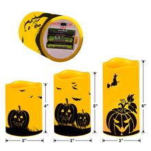Load image into Gallery viewer, Halloween Flameless Candles Flickering Remote Timer Battery Operated Pumpkin Halloween Theme Decoration Set of 3