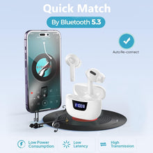 Load image into Gallery viewer, Wireless Earphones, Bluetooth 5.3 Stereo Bass, IPX7 Waterproof , Noise Cancelling Microphone Earbuds, 50H Playback Time, LED Display Screen, Suitable For Mobile Phones/Computers, White
