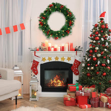 Load image into Gallery viewer, 24" Pre-Lit Artificial Christmas Wreaths for Front Door Decorated with Pine Cones, Red Berries, Frosted Branches, 50 LED Lights for Indoor Outdoor Christmas Decorations