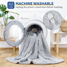 Load image into Gallery viewer, Heated Blanket Electric Throw, 50"x60" Heating Blanket Throw, 6 Heat Levels & 1-8 Hours Auto-Off Over-heat Protection, Ribbed Flannel to Sherpa, Machine Washable, Gray