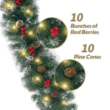 Load image into Gallery viewer, 2 Pcs 6ft Pre-Lit Christmas Garland, with 40 Waterproof LED Light and Pine Cones and Berries, Battery Operated Garland 200 Branches Christmas Decoration for Xmas Holiday & Party