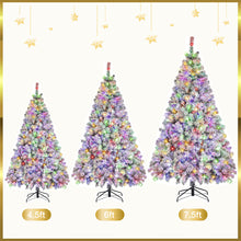 Load image into Gallery viewer, 6ft Pre-Lit Christmas Tree, Artificial Snow Flocked Pine Tree with 400 Warm-White & Multicolored Lights, 9 Light Sequences, Metal Base & Hinges for Home, Office, Party Decoration