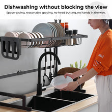 Load image into Gallery viewer, Kibhous Over Sink Dish Drying Rack - Large Dish Drainer Adjustable Drying Rack (26.5" to 33.5" W), Large Capacity Stainless Steel Dish Rack, Multifunctional Kitchen Organizers and Storage Rack, Black