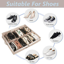 Load image into Gallery viewer, Mighty Rock 2 Pcs Under Bed Shoe Storage Organizers and 1 Shoe Storage Bag 12 Grids Under Bed Shoe Containers Storage Box Toy Storage Beige