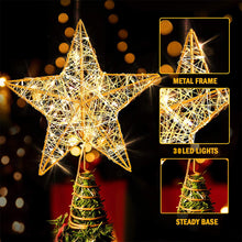 Load image into Gallery viewer, Christmas Star Tree Topper, Lighted Christmas Tree Topper, Hollow Gold Lighted Tree Star, LED Light up Xmas Tree Topper with 30 LE