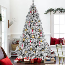 Load image into Gallery viewer, 6ft Pre-Lit Christmas Tree, Artificial Snow Flocked Pine Tree with 400 Warm-White & Multicolored Lights, 9 Light Sequences, Metal Base & Hinges for Home, Office, Party Decoration