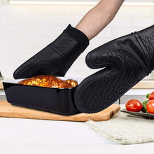 Load image into Gallery viewer, Silicone Oven Mitts Heat Resistant Oven Gloves to 446℉ Non-Slip with Quilted Liner Mitts for Cooking Baking and BBQ, Black