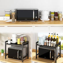 Load image into Gallery viewer, Uncahome 2-Tier Microwave Oven Rack Baker's Rack Shelf for Kitchen Utensils Adjustable Shelf Organizer for Kitchen Counter Black