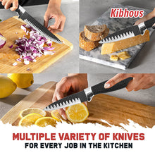 Load image into Gallery viewer, Kibhous 6 Pcs Kitchen Knife Set, Professional Chef Knife Set, Stainless Steel with Peeler Scissors Gift Case, Easy-Grip Handle, Rust-proof, Black