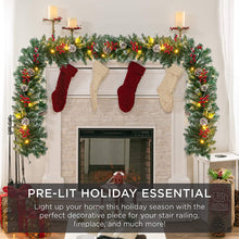 Load image into Gallery viewer, 9ft Pre-Lit Christmas Garland with 50 Waterproof LED Light and Pine Cones and Berries, 220 Branches Battery Operated Christmas Garland Decoration for Xmas Holiday Party
