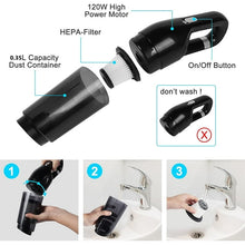 Load image into Gallery viewer, Portable Car Vacuum Cleaner, 120W Car Vacuum Cleaners Cordless, Handheld Vacuum for Quick Cleaning, Hand Held Vacuuming Cordless Rechargeable for Car Home and Office, Black