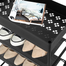 Load image into Gallery viewer, 4-Tier Free Standing Shoe Rack, 24.8 in Shoe Shelf, Entryway Shoe Organizer Storage Cabinet, with 3 Fabric Shelves and Storage Top for Bags or Shoes, Black