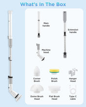 Load image into Gallery viewer, Electric Spin Scrubber, Cordless Power Brush Floor Scrubber with Adjustable Extension Arm and 4 Replaceable Bathroom Cleaning Brush Heads, Ideal for Tub, Tile, and Floor Cleaning , White