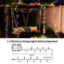 Load image into Gallery viewer, 4 Pack Christmas Tree String Lights Christmas Fairy Lights Multicolor LED with 8 Modes Battery Operated Indoor Outdoor Waterproof Lights