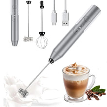 Load image into Gallery viewer, Milk Frother Wand Drink Mixer - Durable Handheld Milk Frother Electric Whisk - Easy-Clean Stainless Steel Frother Wand & Mini Blender - Electric Coffee Frother for Milk Coffee Lattes