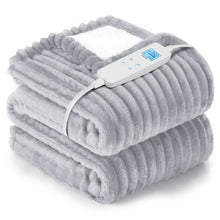 Load image into Gallery viewer, Heated Blanket Electric Throw, 50"x60" Heating Blanket Throw, 6 Heat Levels & 1-8 Hours Auto-Off Over-heat Protection, Ribbed Flannel to Sherpa, Machine Washable, Gray