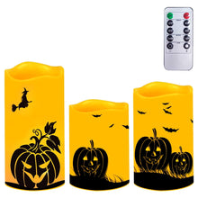Load image into Gallery viewer, Halloween Flameless Candles Flickering Remote Timer Battery Operated Pumpkin Halloween Theme Decoration Set of 3