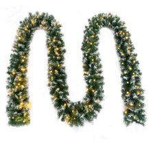 Load image into Gallery viewer, Swtroom 18ft Christmas Garland with Battery Operated 50 LED Lights and Timer Snow Flocked Christmas Decorations Xmas Garland for Stairs Fireplaces Wall Door Xmas Garland