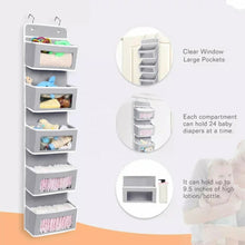 Load image into Gallery viewer, Movsou Over The Door Pocket Organizer Fabric Hanging Closet Clear Window Storage Bag with Mental Hooks Gray for Pantry Baby Nursery Bathroom Closet Dorm, Gray