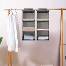 Load image into Gallery viewer, Hanging Closet Organizer Storage 3 Shelf Cloth Hanging Shelves for Closet Space Saver Easy Mount Foldable Gray 2 Pack