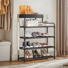 Load image into Gallery viewer, 5-Tier Free Standing Shoe Rack, 30.9 Inches Shoe Shelf, Entryway Shoe Organizer Storage Cabinet, with 4 Fabric Shelves and Storage Top for Bags or Shoes, Black
