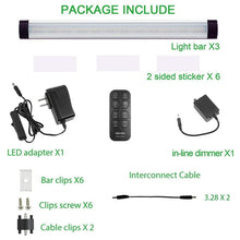 Load image into Gallery viewer, Kibhous 3 Pcs 12" Dimmable Under Cabinet Lights, 12W Under Counter LED Light Bar Linkable Kit with Dimmer Switch Kitchen, Counter Showcase, Shelf Lighting (3000K Warm White)