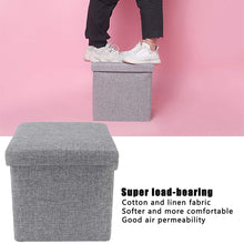 Load image into Gallery viewer, 12 Inch Linen Storage Ottoman Cube,Square Ottoman Foot Rest Stool with Memory Foam Seat, Foldable Storage Boxes Chest, Grey