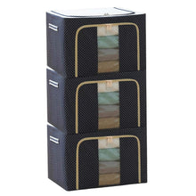 Load image into Gallery viewer, Mighty Rock 3 Pack Extra Large Clothes Storage Bins - Foldable Metal Frame Storage Box - Stackable Linen Fabric Organizer Set with Carrying Handles and Clear Window , Wave point 100L