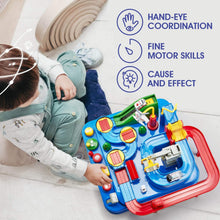 Load image into Gallery viewer, Kids Race Track Car Adventure Toy for Toddlers, Car Rescue Adventure Toys with 4 Mini Car 6 Buttons for 3-7 Years Old Boys Girls, Manually Operated Car Playset Education Toys for Kids Age 3+, Blue