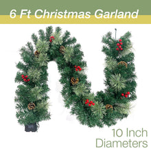 Load image into Gallery viewer, Christmas Garland Pre-Lit Artificial Green with Pine Cones Berry Clusters 40 Lights 6ft for Winter Christmas Indoor Outdoor New Year Xmas Decorations