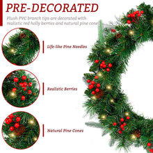 Load image into Gallery viewer, 24" Pre-Lit Artificial Christmas Wreaths for Front Door Decorated with Pine Cones, Red Berries, Frosted Branches, 50 LED Lights for Indoor Outdoor Christmas Decorations