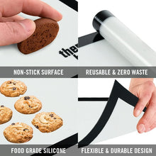 Load image into Gallery viewer, 19.7" x 11.8" Large Baking Mat Set, 2 Pack Kitchen Silicone Baking Mats Sheet Set, Reusable Baking Mat Nonstick Bakeware Liners, Baking Mat for Cookies, Macarons, Black and White