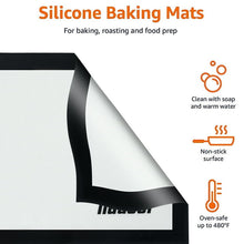 Load image into Gallery viewer, 19.7" x 11.8" Large Baking Mat Set, 2 Pack Kitchen Silicone Baking Mats Sheet Set, Reusable Baking Mat Nonstick Bakeware Liners, Baking Mat for Cookies, Macarons, Black and White