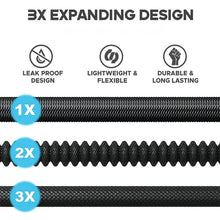 Load image into Gallery viewer, 25 Ft Expandable Garden Hose, Latex Water Hose with Holder, No-Kink Lightweight Flexible Hose with 3/4 Inch Solid Fittings, Extra Strong Brass Connectors and 8 Spray Nozzle, Black
