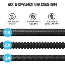 Load image into Gallery viewer, 50 Ft Expandable Garden Hose, Latex Water Hose with Holder, No-Kink Lightweight Flexible Hose with 3/4 Inch Solid Fittings, Extra Strong Brass Connectors and 8 Spray Nozzle, Black