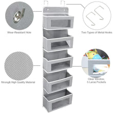 Load image into Gallery viewer, Movsou Over The Door Pocket Organizer Fabric Hanging Closet Clear Window Storage Bag with Mental Hooks Gray for Pantry Baby Nursery Bathroom Closet Dorm, Gray