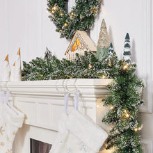 Load image into Gallery viewer, Swtroom 18ft Christmas Garland with Battery Operated 50 LED Lights and Timer Snow Flocked Christmas Decorations Xmas Garland for Stairs Fireplaces Wall Door Xmas Garland