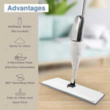 Load image into Gallery viewer, Kibhous Superfine Fiber Spray Mop for Floor Cleaning, with Refillable Spray Bottle and 3 Washable Pads, Used for Flat Mop in Home Kitchen, Hardwood Laminated Wood Tile Floor Cleaning, White