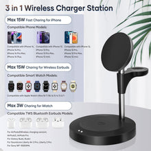 Load image into Gallery viewer, 3 in 1 Charging Station, Wireless Charger for iPhone, Fast Mag-Safe Charger Stand with QC2.0 3.0 Adapter Compatible with iPhone 14,13,12 Pro Max/Pro/Mini/Plus, Watch Ultra/8/7/SE/6/5/4/3/2/1, Black