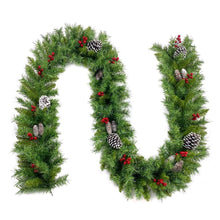 Load image into Gallery viewer, Mighty Rock 9FT Christmas Garland with 50 Waterproof LED Lights, Timer 8 Modes 20 Snowy Pinecones 98 Red Berries Battery Operated Pre-Lit Xmas Garland Christmas Decor for Christmas