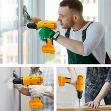 Load image into Gallery viewer, Aedavey 20V Cordless Drill, 18 Position Clutch Drill with 22 Pieces Drill Set, 3/8in Keyless Chuck Power Drill with 2 Batteries and Charger, Yellow Driller Set