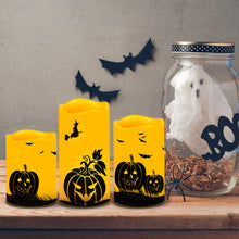 Load image into Gallery viewer, Halloween Flameless Candles Flickering Remote Timer Battery Operated Pumpkin Halloween Theme Decoration Set of 3